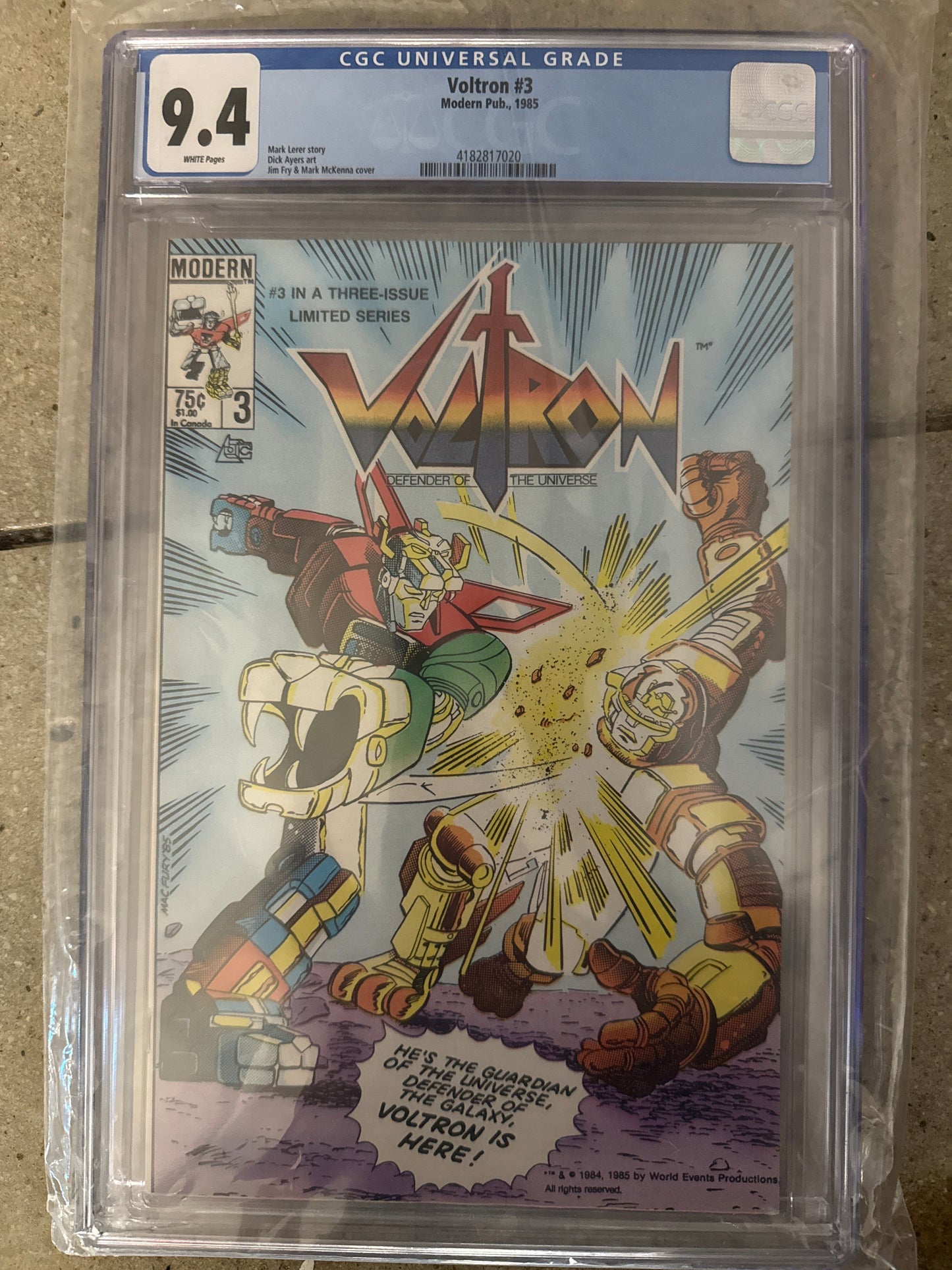 Voltron #3 CGC 9.4 - Modern Pub 1985