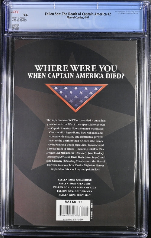 Fallen Son: The Death of Captain America #2 CGC 9.6 - Marvel Comics 6/07