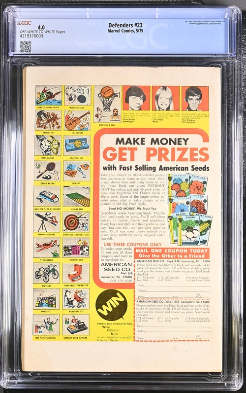 Defenders #23 CGC 4.0 - Marvel Comics 5/75