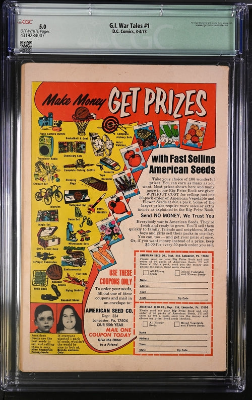 G.I. War Tales #1 CGC Qualified 5.0 - DC Comics 3-4/74