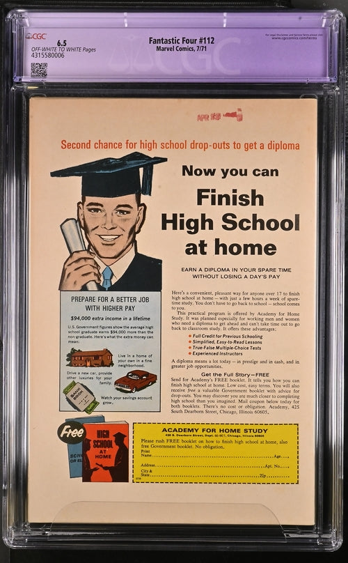 Fantastic Four #112 CGC Restored 6.5 - Marvel Comics 7/71