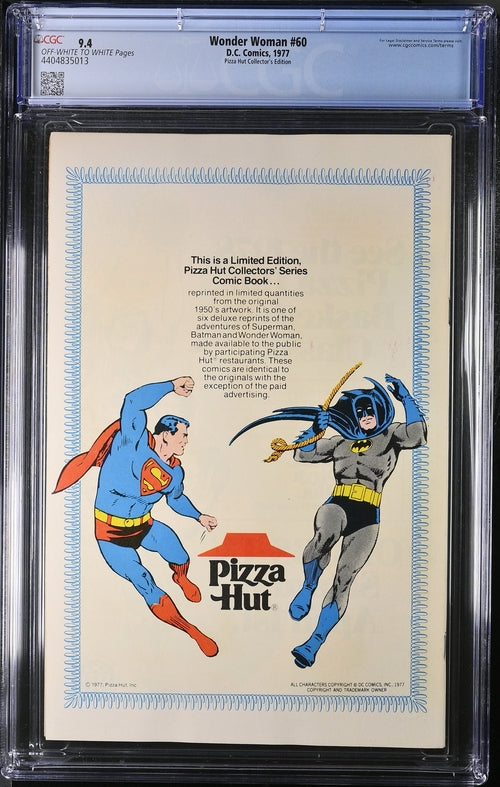 Wonder Woman #60 Pizza Hut Collector's Edition CGC 9.4 - DC Comics 1977