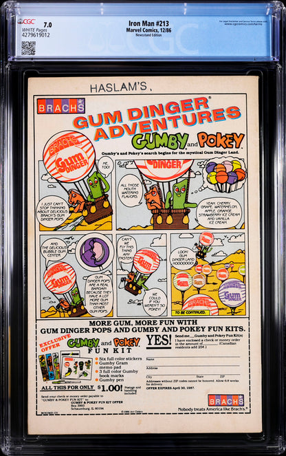 Iron Man #213 Newsstand Edition CGC 7.0 - Marvel Comics 12/86