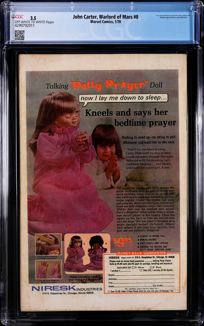 John Carter, Warlord of Mars #8 CGC 3.5 - Marvel Comics 1/78