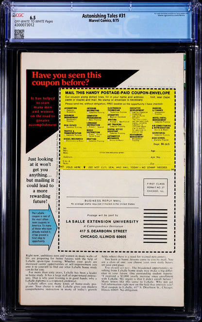 Astonishing Tales #31 CGC 6.5 - Marvel Comics 8/75