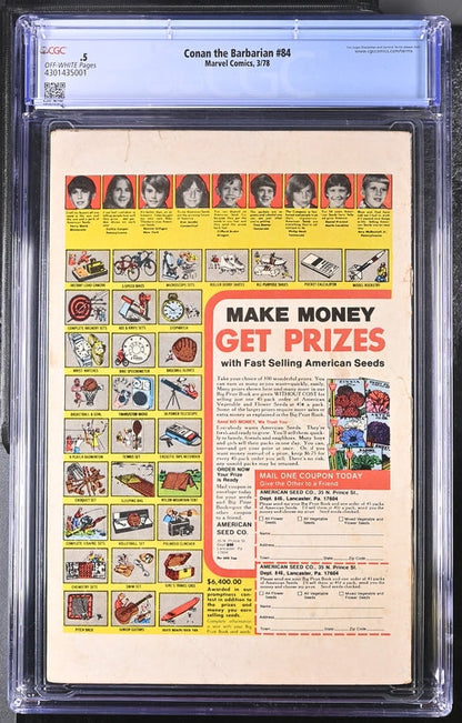 Conan the Barbarian #84 CGC .5 - Marvel Comics 3/78