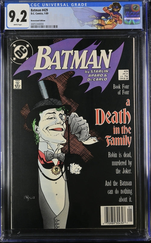Batman #429 Newsstand Edition CGC 9.2 - DC COMICS 1/89