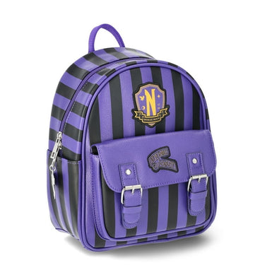 Wednesday Addams Nevermore Academy Striped Mini Backpack, Purple/Black
